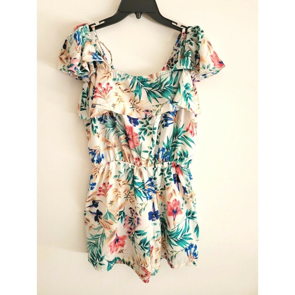 Love J Women's Short Romper Adjustable Cold-Shoulder Floral Size Medium